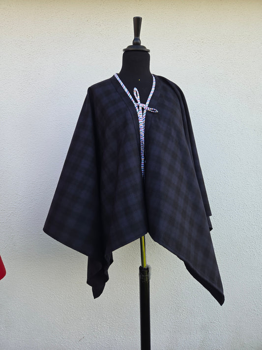 Short Navy Wool Cape